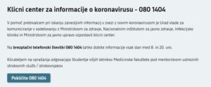 KLICNI CENTER ZA INFORMACIJE O KORONA VIRUSU
